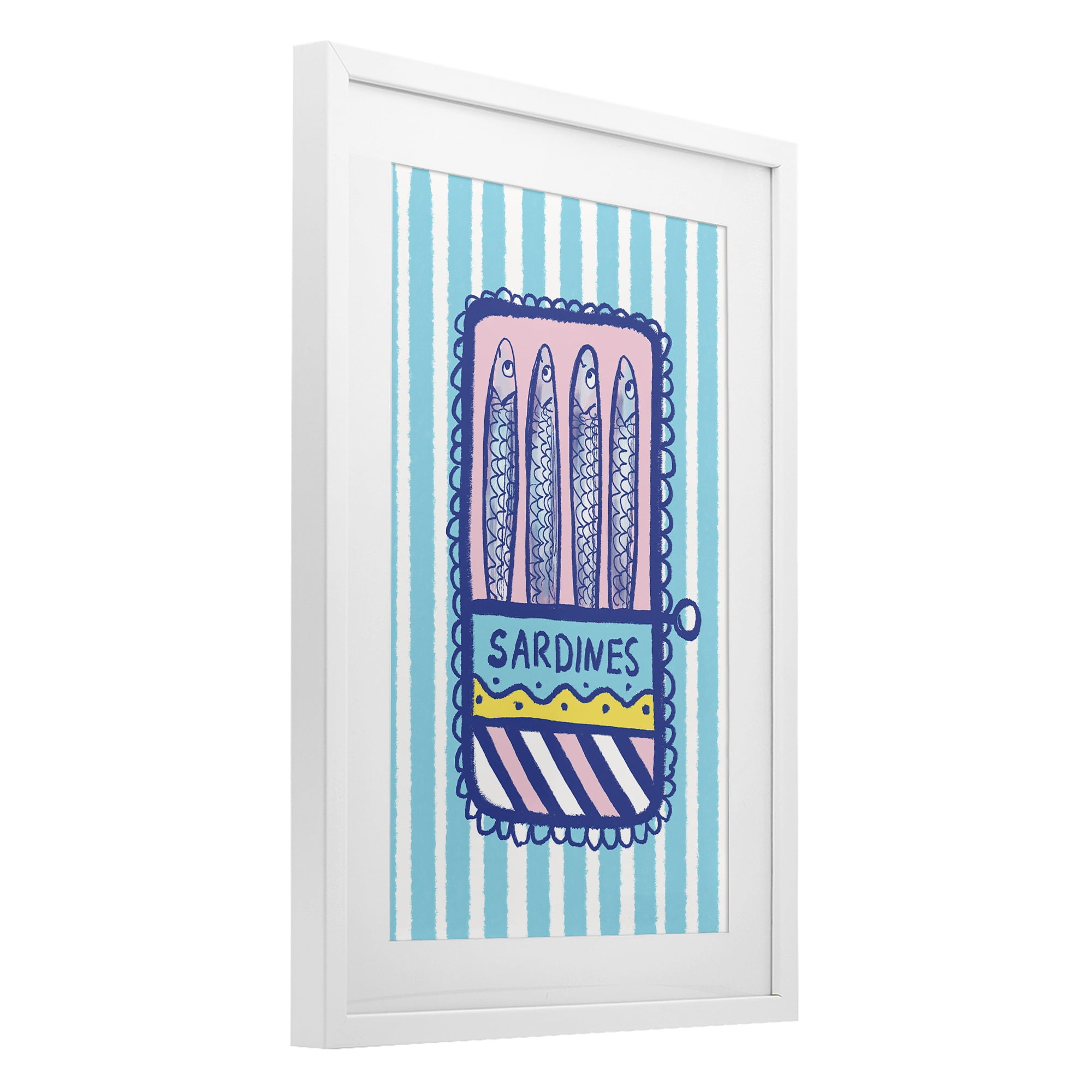 Stupell Industries Pastel & Stripes Sardines White Framed Print Under Glass, design by Florentina Dolci
