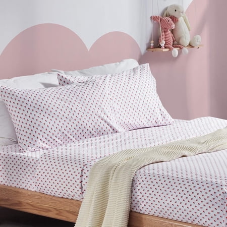 Sleep Zone Kids Printed Twin Bed Sheets Set 3-Piece - Super Soft & Cute Kids Sheet Set with Flat Sheet, Fitted Sheet, Pillowcase (Twin, Little Bouquet Red)