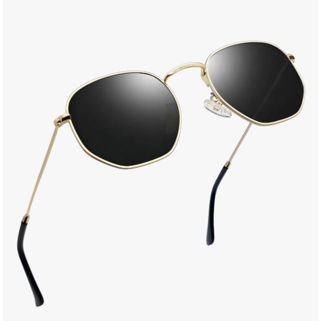 Lentes De Sol Hombre Mujer UV400 Polarizados Redondos Steampunk Hippie Cosplay Modelo Negro y Dorado