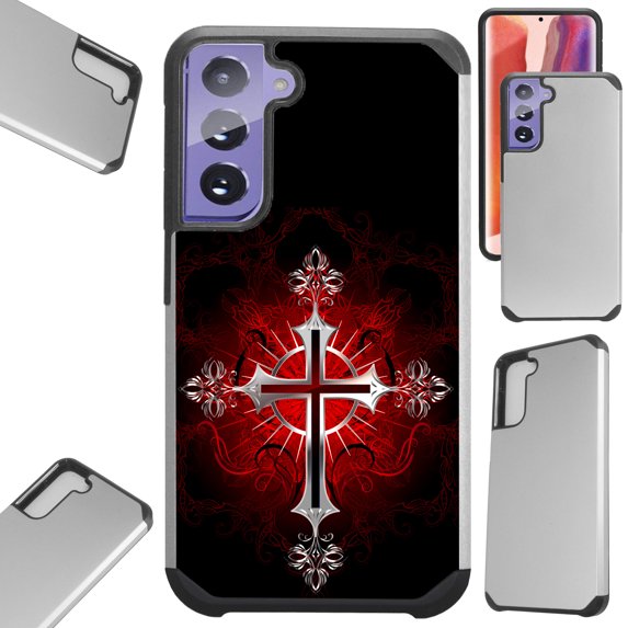 Compatible with Samsung Galaxy S21 FE 5G (2021) Hybrid Fusion Guard Phone Case Cover (Red Gothic Cross)