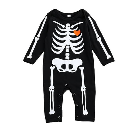Xingqing Baby Girl Boy Halloween Jumpsuit Long Sleeve Skeleton Romper Bodysuit My 1st Halloween Outfits Pajamas
