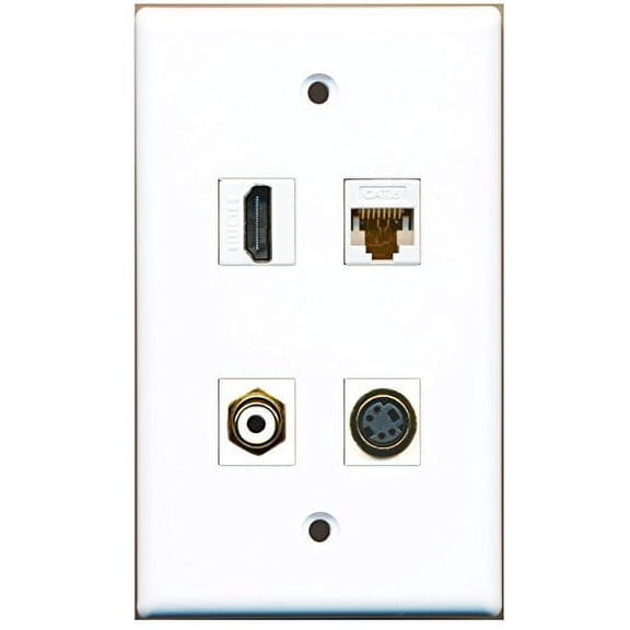RiteAV - 1 Port HDMI 1 Port RCA White 1 Port S-Video 1 Port Cat6 Ethernet White Wall Plate