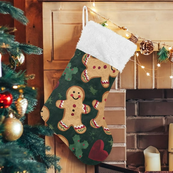 Gingerbread Men Hearts Christmas Stockings Xmas Stocking for Family Holiday Season Party Decorations