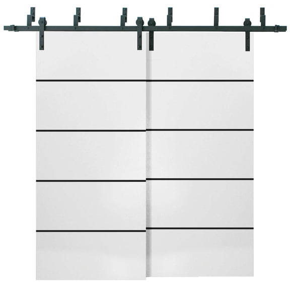 Sliding Closet Barn Bypass Doors 36 x 80 inches | Planum 0015 White Silk with Frosted Glass | Sturdy 6.6ft Rails Hardware Set | Wood Solid Bedroom Wardrobe Doors