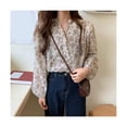 thumbnail image 2 of Camisa de manga larga con estampado floral para mujer, blusa holgada informal con volantes y botones para citas en el trabajo, 2 of 8