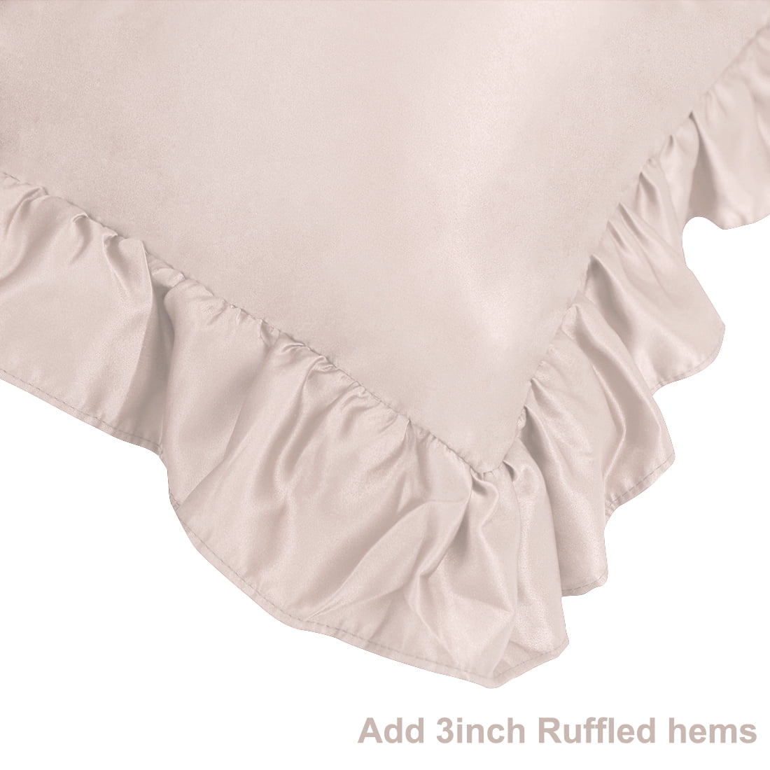 Unique Bargains 4-Piece Satin Ruffled Edge Pillow Shams, Standard, Taupe