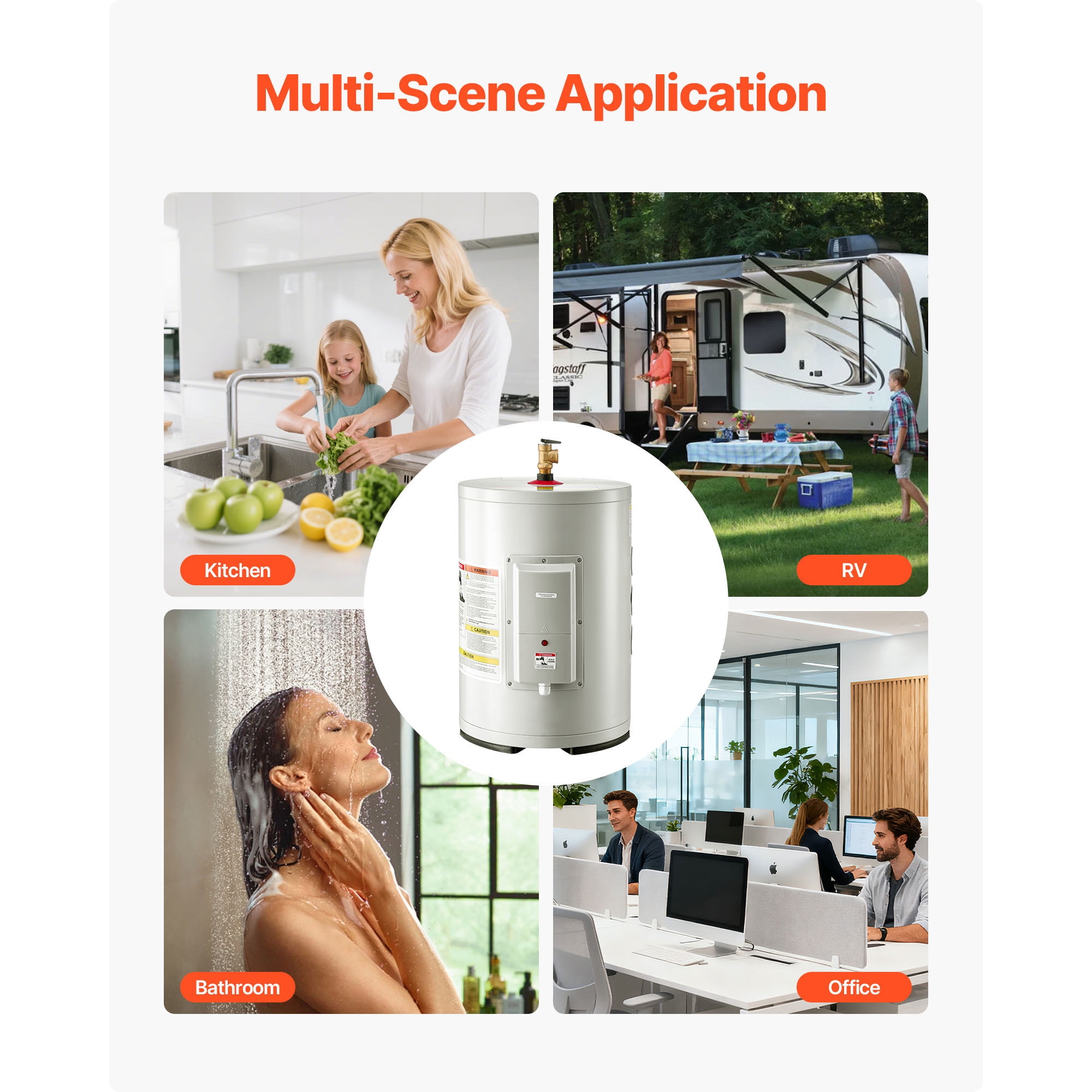 KFFKFF 6 Gallon Electric Tank Water Heater, 1600W Point-of-Use Hot Water System with LED heating indicator, Knob Control, Top Outlet, 120V Storage Design with T&P Valve for Small Spaces, RVs, Gray
