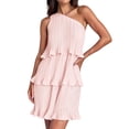thumbnail image 2 of Women'S Summer Sleeveless Mini Dress Boho One Shoulder Ruffle Tiered Layered Flowy A Line Dresses Pink S, 2 of 10