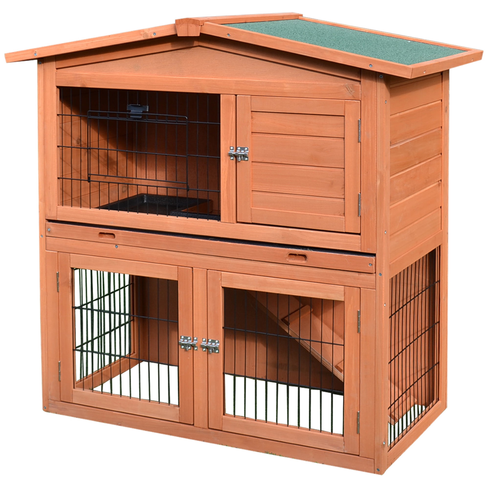 PawHut 2 Tier Rabbit Hutch Guinea Pig Hutch Ferret Cage with Ramp Slide Out Tray for Indoor Outdoor 39.6 L x 21.7 W x 39.8 H Walmart