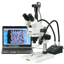 AmScope 3.5X-225X Zoom Stereo Microscope w Gooseneck LED Lights   1.3MP Digital Camera New