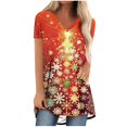 thumbnail image 1 of Camiseta Impresa con Cuello en V de Manga de Raglan de la Parte Trasera Larga Delantera Corta de las Mujeres de Navidad, Vacaciones Informales, 1 of 6