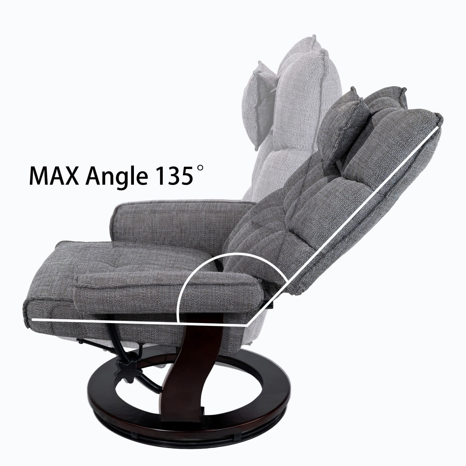 Hommoo 8-Point Massage Recliner with Ottoman, Heated Chenille Fabric Reclining Chair, Bent Wood Base, Indoor Lounge TV Armchair with Footrest, Grey