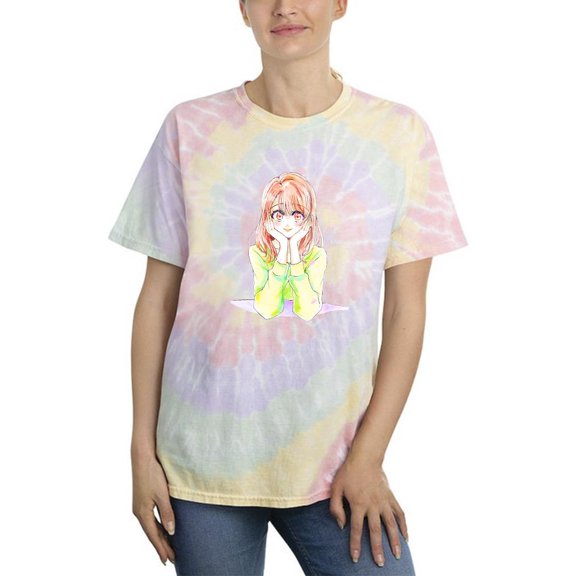 Manga Girl Flirty Smile Tie Dye Spiral Women -Image by Shutterstock, Female XX-Large