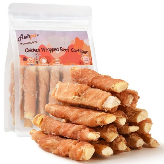ASMPET Chicken Wrapped Beef Cartilage Dog Treats, Long-Lasting Chewy Dog Soft Bone for Small, Medium & Large Dogs (10.6oz, No Rawhide)