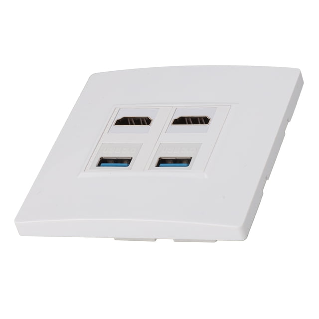 HD Multimedia Interface Ethernet Wall Plate, 4 Port Wall Plate 4K 60HZ Easy Installation USB3.0 for Hard Disk for Computer
