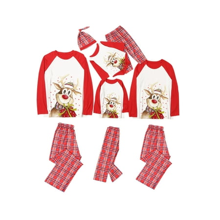 

wybzd Christmas Matching Family Pyjamas Santa Claus Elk Christmas Tree Printed Plaid Pyjamas Set Xmas Pjs Nightwear