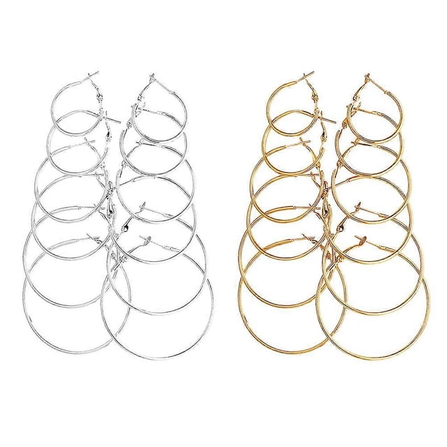 Silver Alloy Big Earrings Set for Women 12 Pairs Lightweight Healthy and Easy to Wear Store with Backing Board