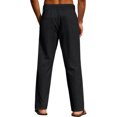 thumbnail image 6 of YUGYXL Men's Cotton Linen Drawstring Pants Casual Stretch Waist Wide Leg Pants with Pockets Outdoor Straight Pants Black XL, 6 of 9