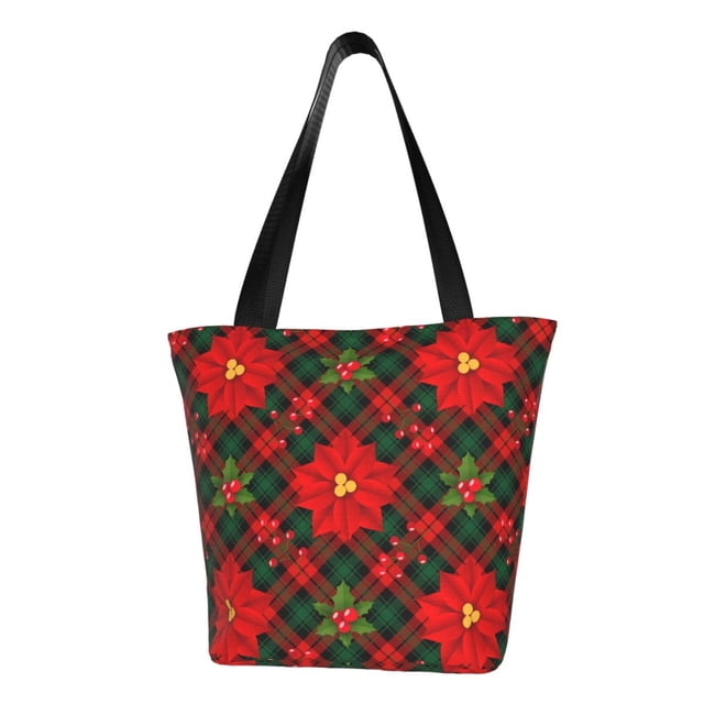 Easygdp Christmas Plaid Flower Bolso de Hombro para Mujer, Bolso Bandolera y Cartera de Mano Elegante para Uso Diario