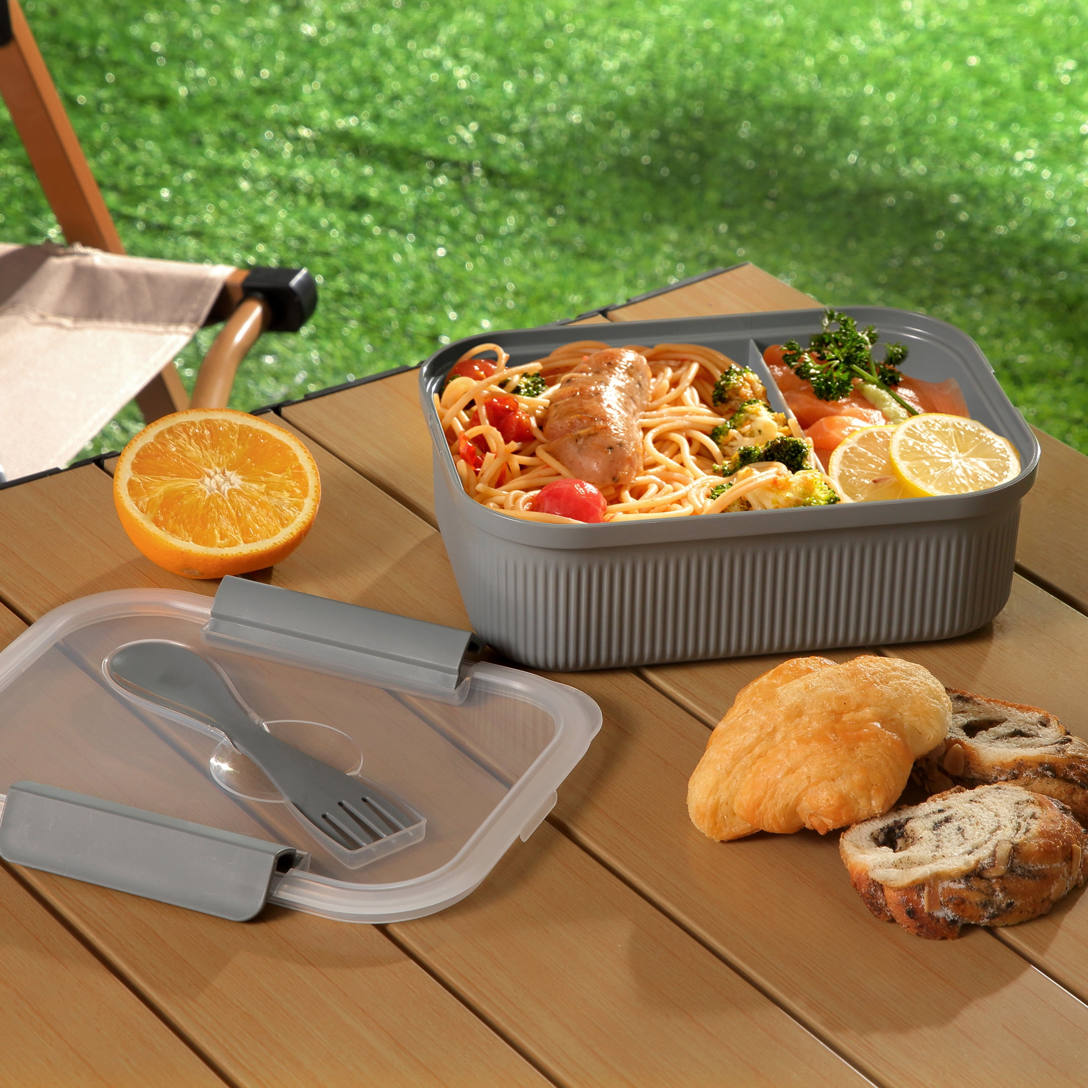 (4 pack) Mainstays Food Storage Bento Container, Rectangle, Gray, 42oz Capacity, A Practical Choice for School Lunches and Activities