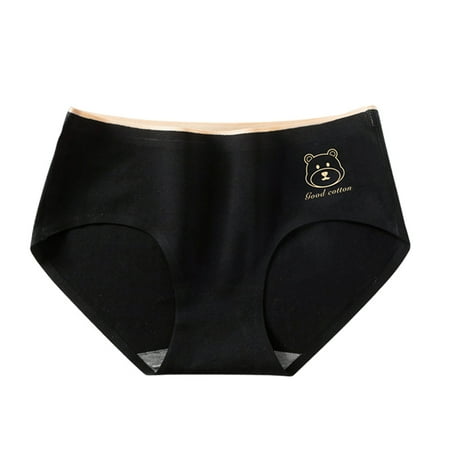 

JFY Woman Seamless Cute Bear Print Breathable Solid Color Cotton Underwear Briefs