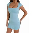 thumbnail image 2 of Women'S Corset Mini Dress Square Neck Ruched Sleeveless Club Party Short Dress Light Blue XS, 2 of 10