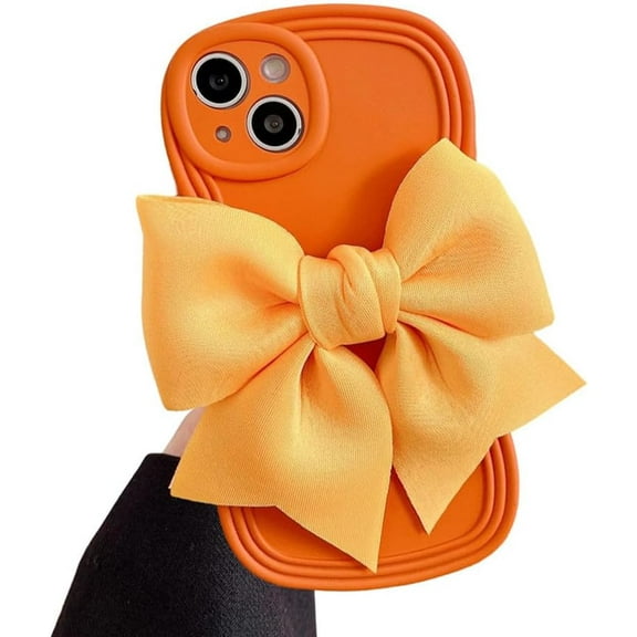 for iPhone Case,Cute Water Wave Shape Frame 3D Bow Camera Lens Protection Soft Shockproof Phone Case (Orange,iPhone 12 Pro Max)