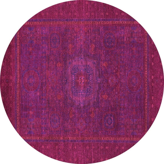 Ahgly Company Indoor Round Abstract Pink Modern Area Rugs, 7' Round