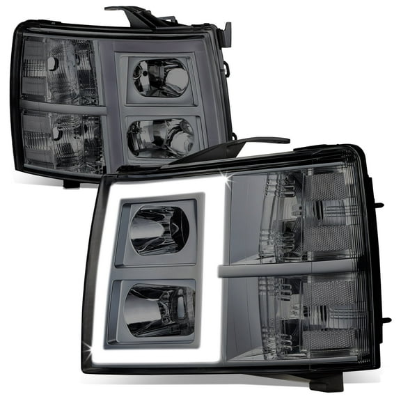 DNA Motoring For 07-13 Chevy Silverado 1500 2500 3500 LED DRL Projector Headlight Lamps Pair Smoked/Chrome