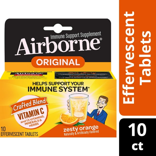 Airborne Zesty Orange Effervescent Tablets 10 Count 1000mg Of Vitamin C Immune Support Supplement Packaging May Vary Walmart Com