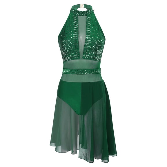 MSemis Women's Lyrical Modern Dance Costume Figure Ice Skating Dance Dress Gymnastic Leotard Green XL
