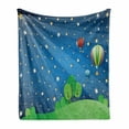 thumbnail image 1 of Balloon Soft Flannel Fleece Throw Blanket, Cartoon Balloons Floating in the Night Sky over the Hills Environment, Cozy Plush for Indoor and Outdoor Use, 70" x 90", Multicolor, by Ambesonne, 1 of 6