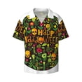 thumbnail image 2 of Lsque Happy Halloween Floral print Men's Cuban Collar Short Sleeve Shirt Summer Beachwear Casual Button Down Fashionable Vacation Leisure Shirt-XX-Large, 2 of 7