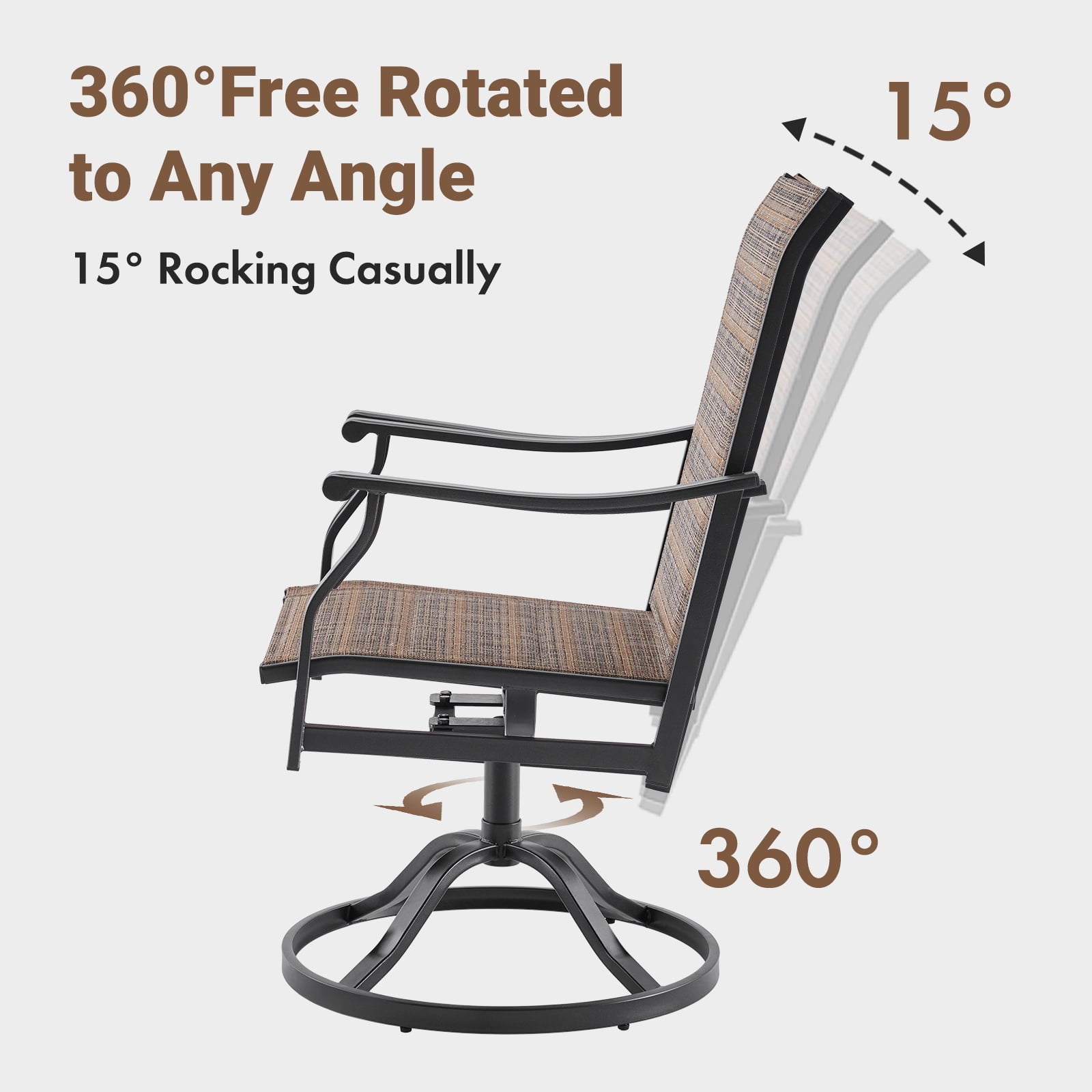 STARY Outdoor Dining Chairs Set of 2, 360°Swivel Patio Dining Chair with Textilene Fabric, Outdoor Metal Armchair All Weather Resistant, Ergonomic Comfort, Perfect for Patio, Backyard, Balcony