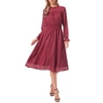 thumbnail image 2 of INSPIRE CHIC Women's Dress  Metallic Stars Smocked Waist Sheer Puff Sleeve Party Midi Dresses with Lining S Wine Red, 2 of 6