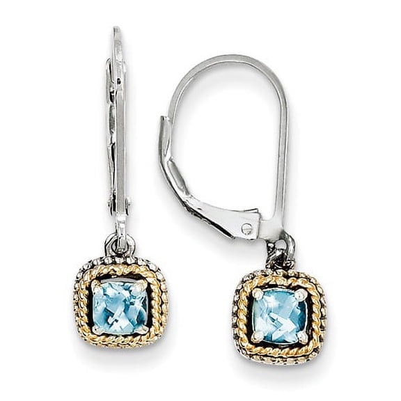 Shey Couture Sterling Silver with 14K Accent Antiqued Cushion Blue Topaz Leverback Dangle Earrings QTC800