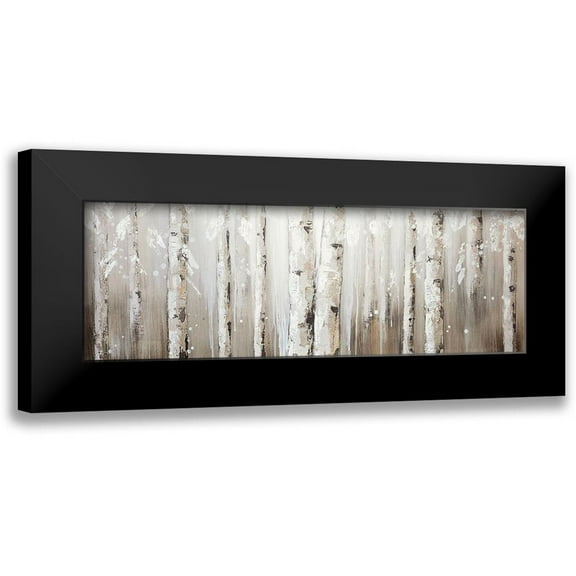 Atelier B Art Studio 14x7 Black Modern Framed Museum Art Print Titled - WHITE BIRCHES ON GRAY BACKGROUND
