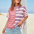 thumbnail image 6 of Tittly T Shirts for Women Spring Tops for Women Womens Summer Striped Shirts Casual Color Block Short Sleeve Tops Loose Fit Crew Neck Tees Tshirts Shirts Basic Tees Pink L, 6 of 9