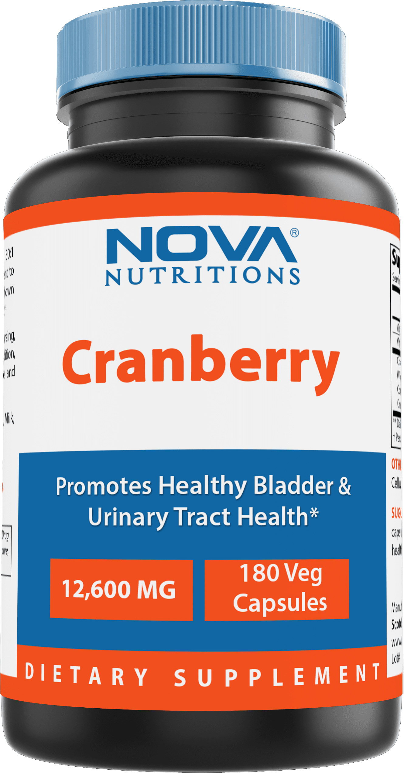 Nova Nutritions Cranberry Urinary Tract Health Dietary Supplement, 12600mg Vegetarian Cranberry Pills with Vitamin C & Vitamin E, Helps Cleanse & Protect The Urinary Tract, 180 Count