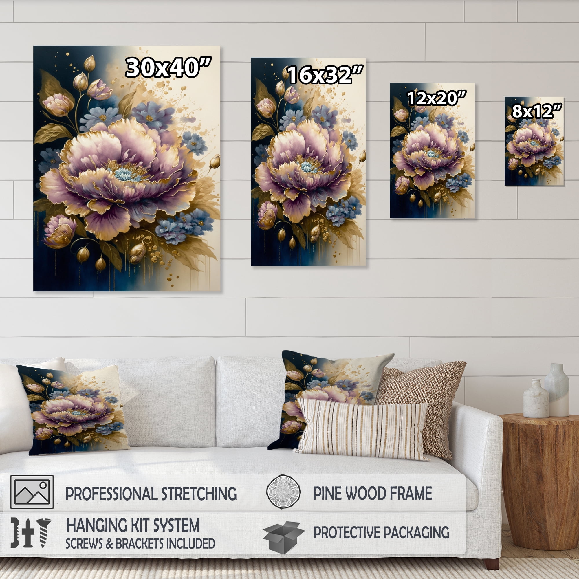 Designart Purple And Gold Floral Bouquet II Canvas Wall Art
