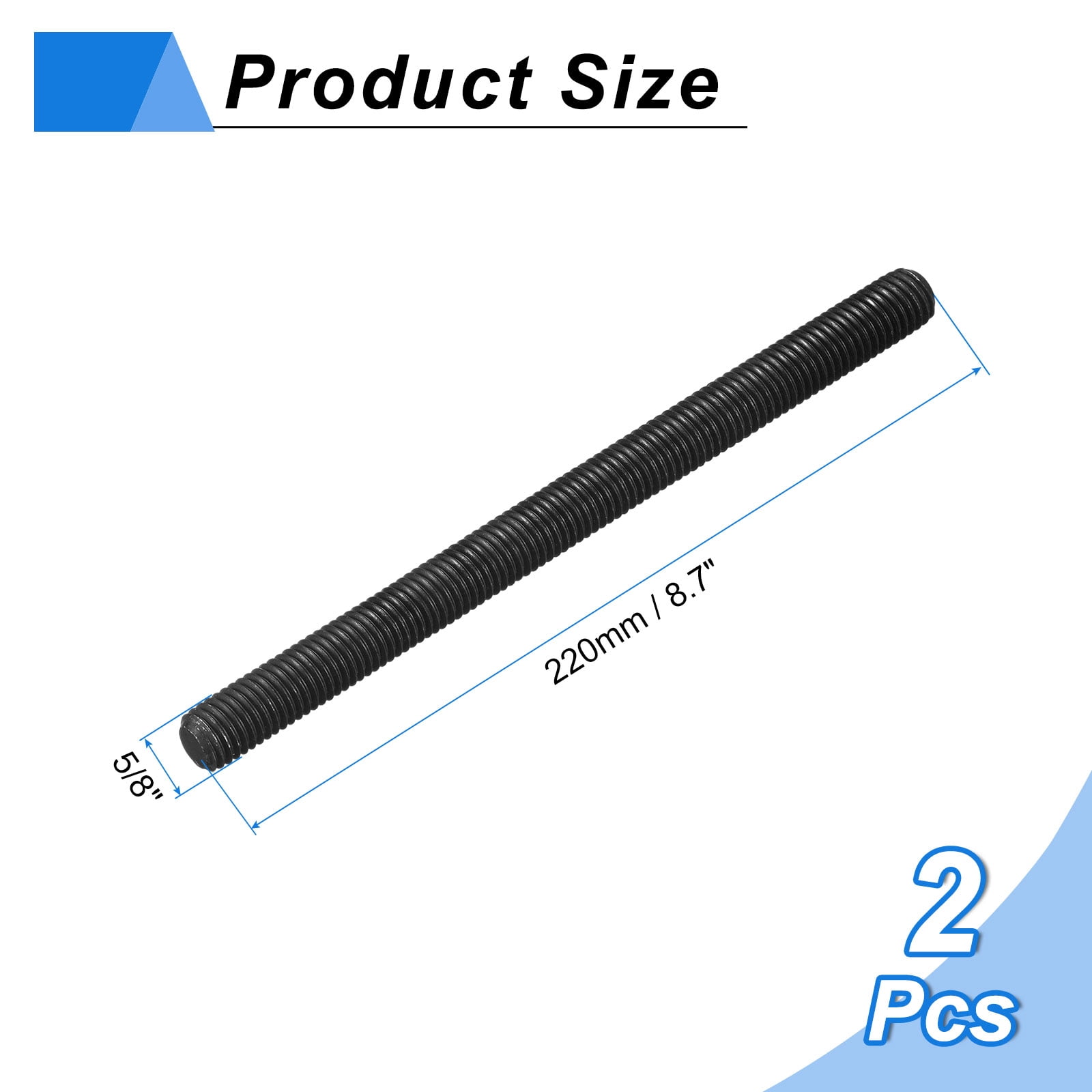 5/8" x 8.7" Fully All Threaded Rod, 2Pack B7 Alloy Steel Long Threaded Screw Right Hand Threads Fully Studding Rod Bar