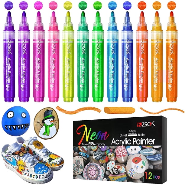 Rotulador de pintura acrílica permanente de neón, alta capacidad, 12 colores, para tela, lona, porcelana, taza, esmaltes de madera, bolígrafo de grafiti de Metal