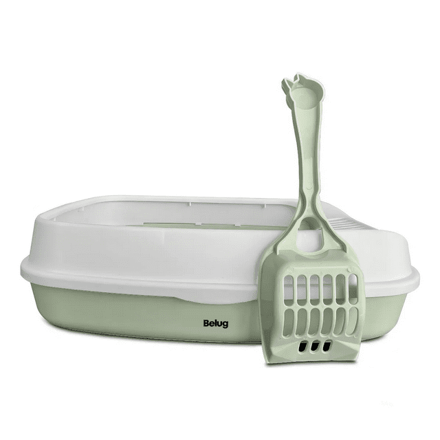 Arenero Grande para Gato + Pala Belug, Verde con Blanco