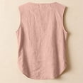 thumbnail image 4 of Qwertyu Women's Boho Tank Tops Cotton Linen Sleeveless Embroidered Henley V Neck Blouses Loose Fit Summer Beach Vacation Fashion 2026 Pink 2XL, 4 of 6