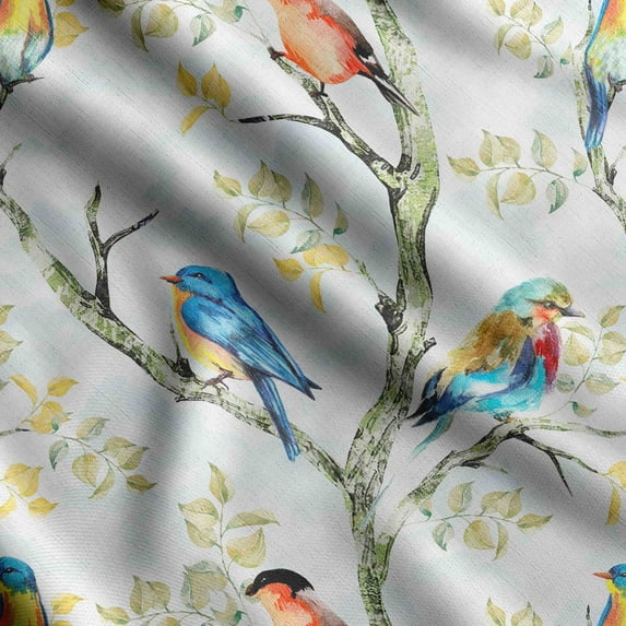 Soimoi Bird & Flowers PrintCotton Cambric Quilting Fabric Sold by The Yard 42 Inch Wide Medium Weight Cotton Fabric SewingSupplies -Light Green