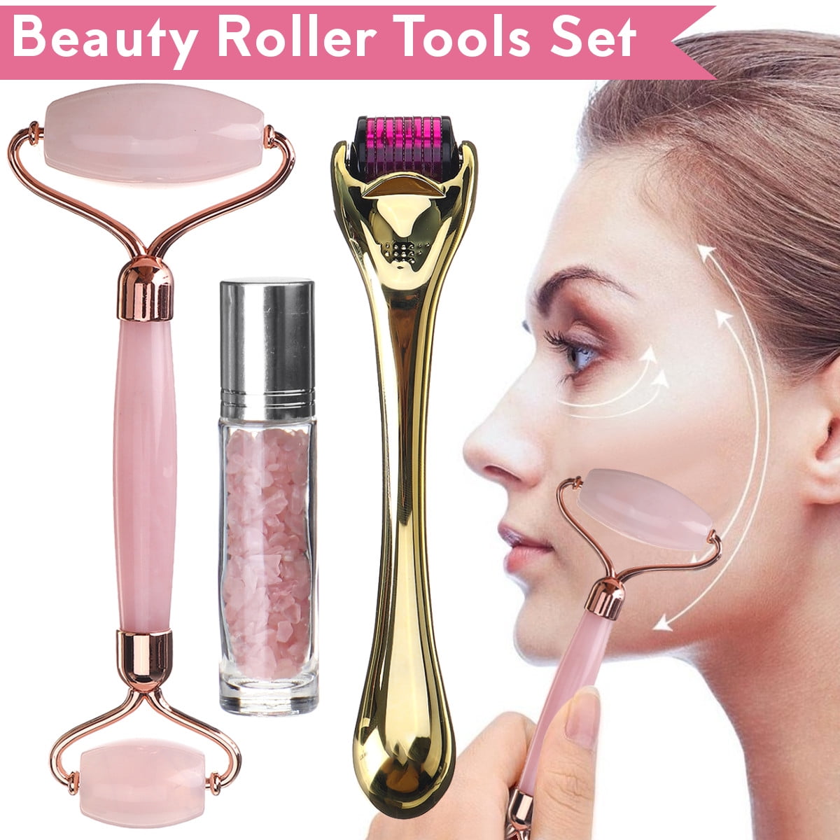 3 IN 1 Jade Roller Derma Microneedle Roller Essential Bottle