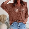 thumbnail image 2 of Kilaqueen Womens Bohemian-Inspired Crochet Top Summer Casual Batwing Sleeve V-Neck Hollow Out Beach Cover-Up Plus Size Knit Pullover Swimsuit Coverups, 2 of 8
