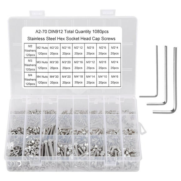 1080-piece set of hexagonal screws and nuts, stainless steel machine screws assortment