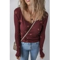 thumbnail image 6 of Women's Burgundy Floral Print Ribbed Long Sleeve Top with Notched Neck - [ZhiHiMeRi] | L, 6 of 12