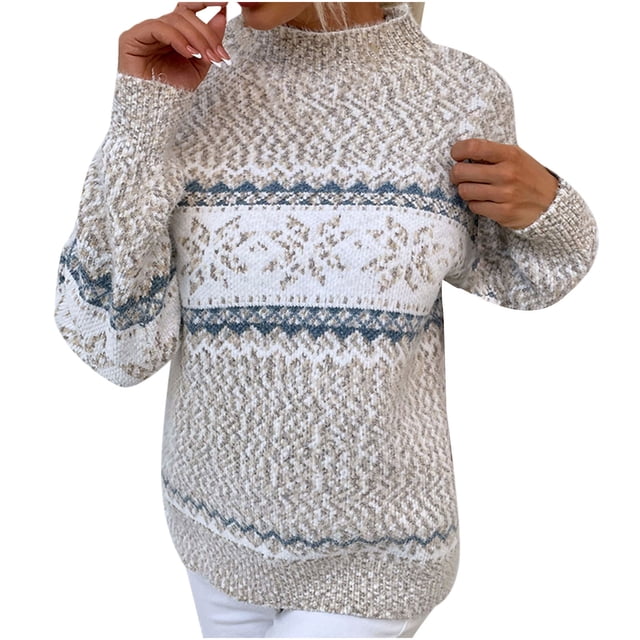 Femmes Casual Pull à Col Roulé à Manches Longues Imprimé Doux Surdimensionné Automne Hiver Pull Pull Pull Top